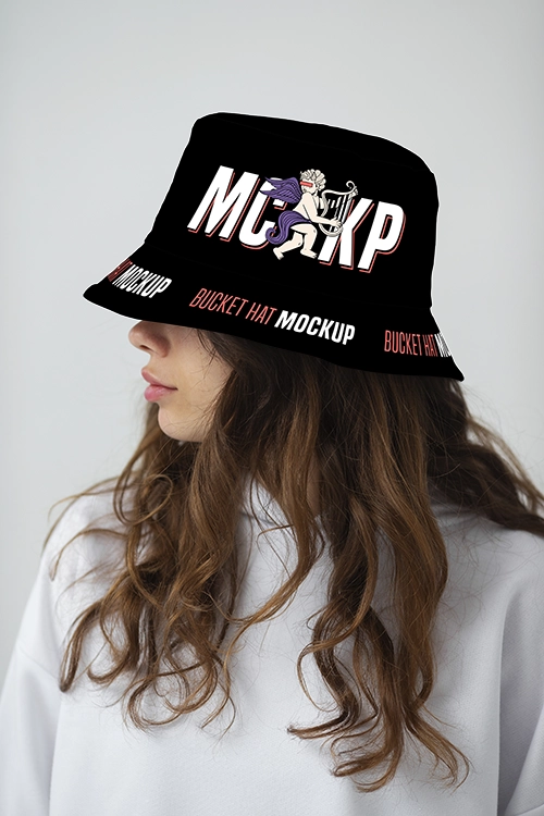 Woman wearing stylish bucket hat